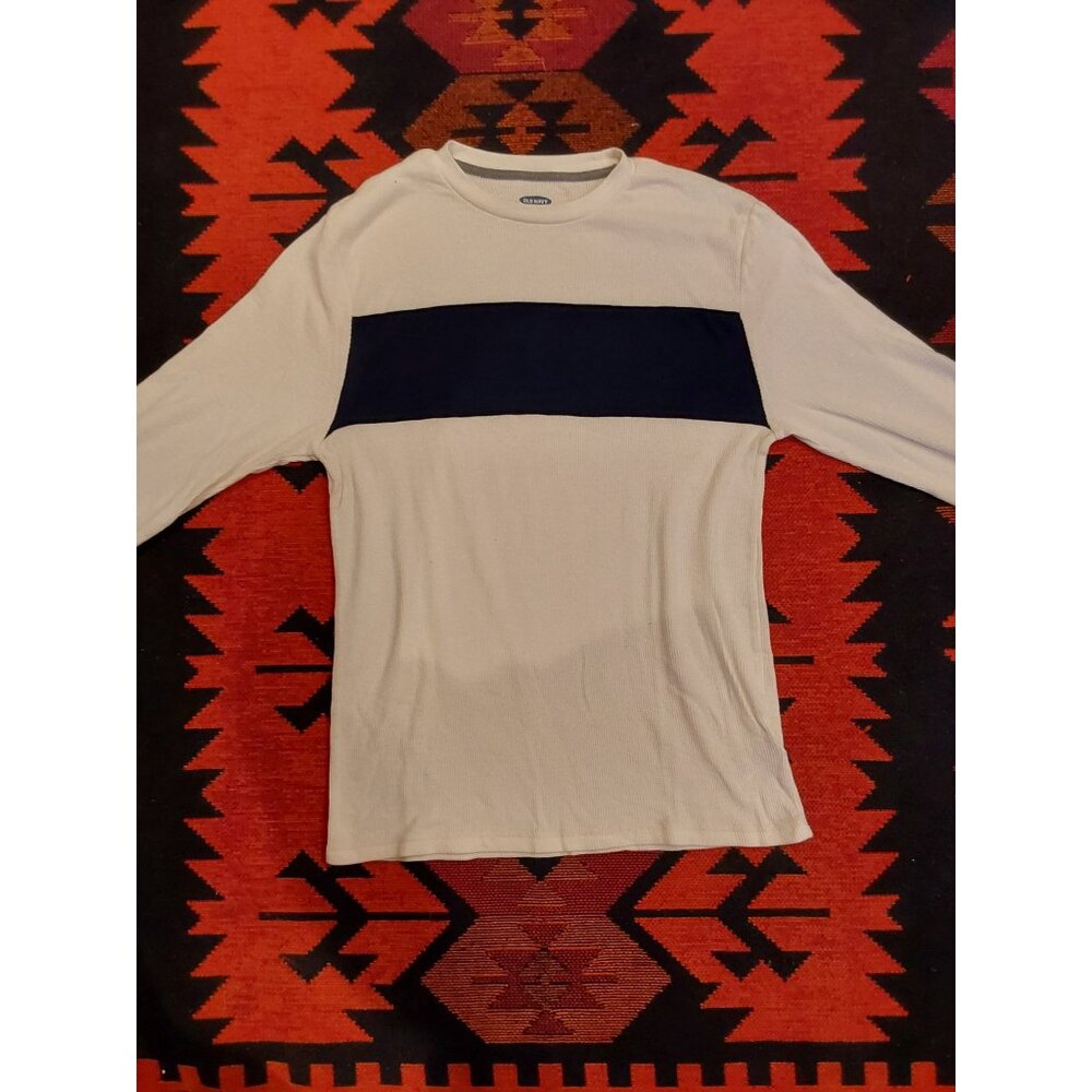 Old Navy Men's Lightweight Thermal Top in White with Navy Stripe. Large
